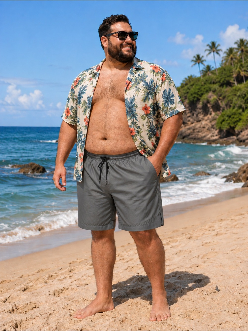 Men's size 5xl swim trunks with mesh lining in gray.